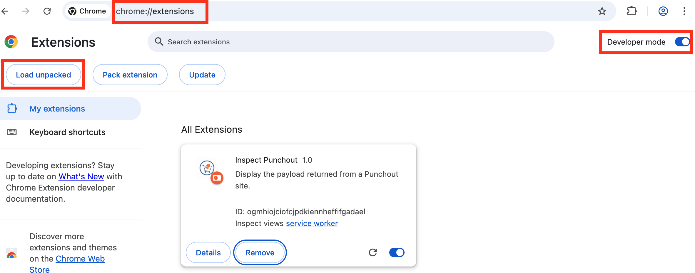 Load Inspect Punchout Extension in Chrome