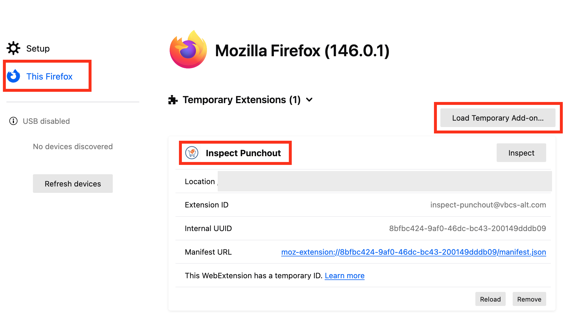 Load Inspect Punchout Extension in Firefox