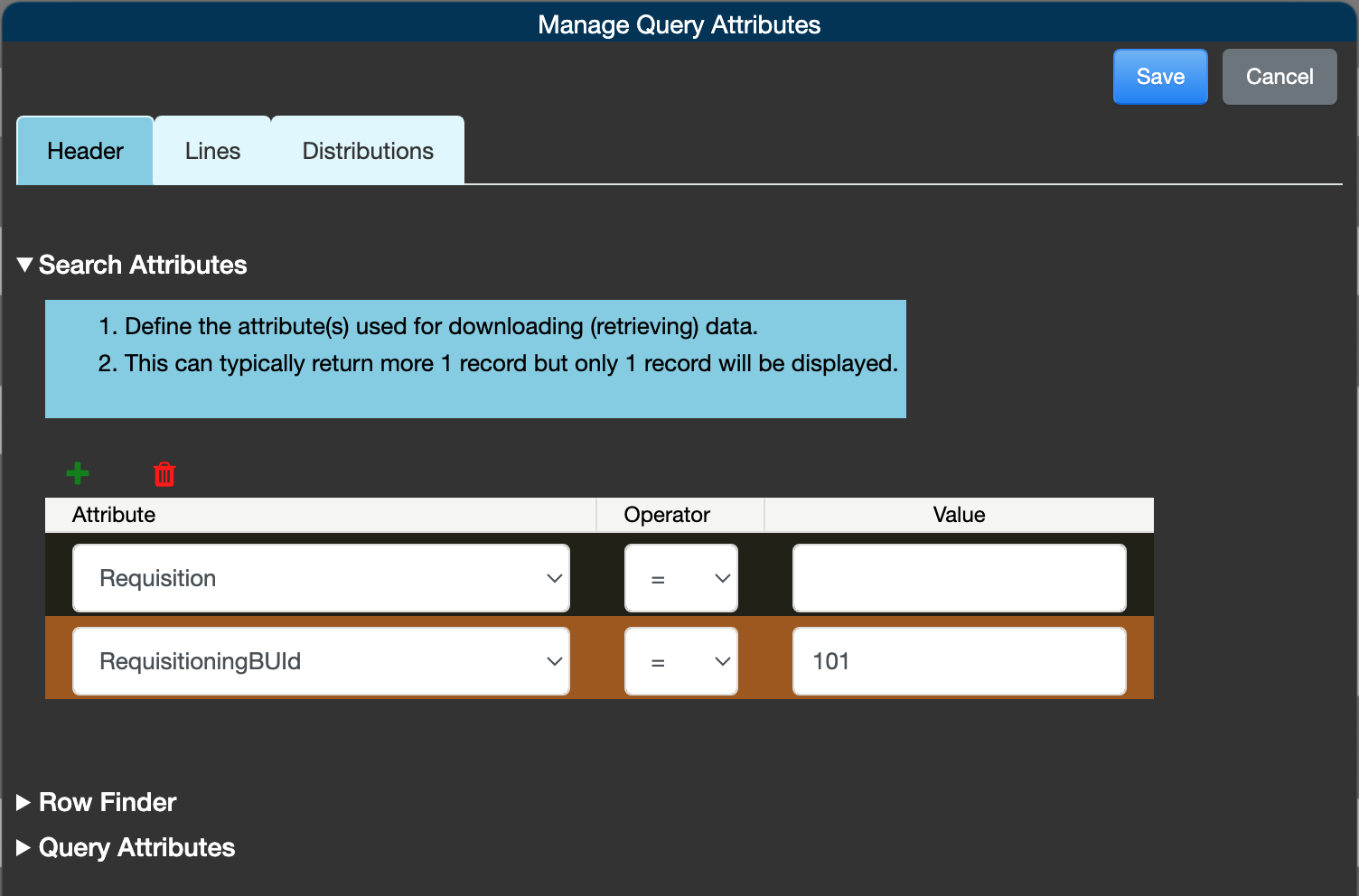 Manage Query Attributes UI