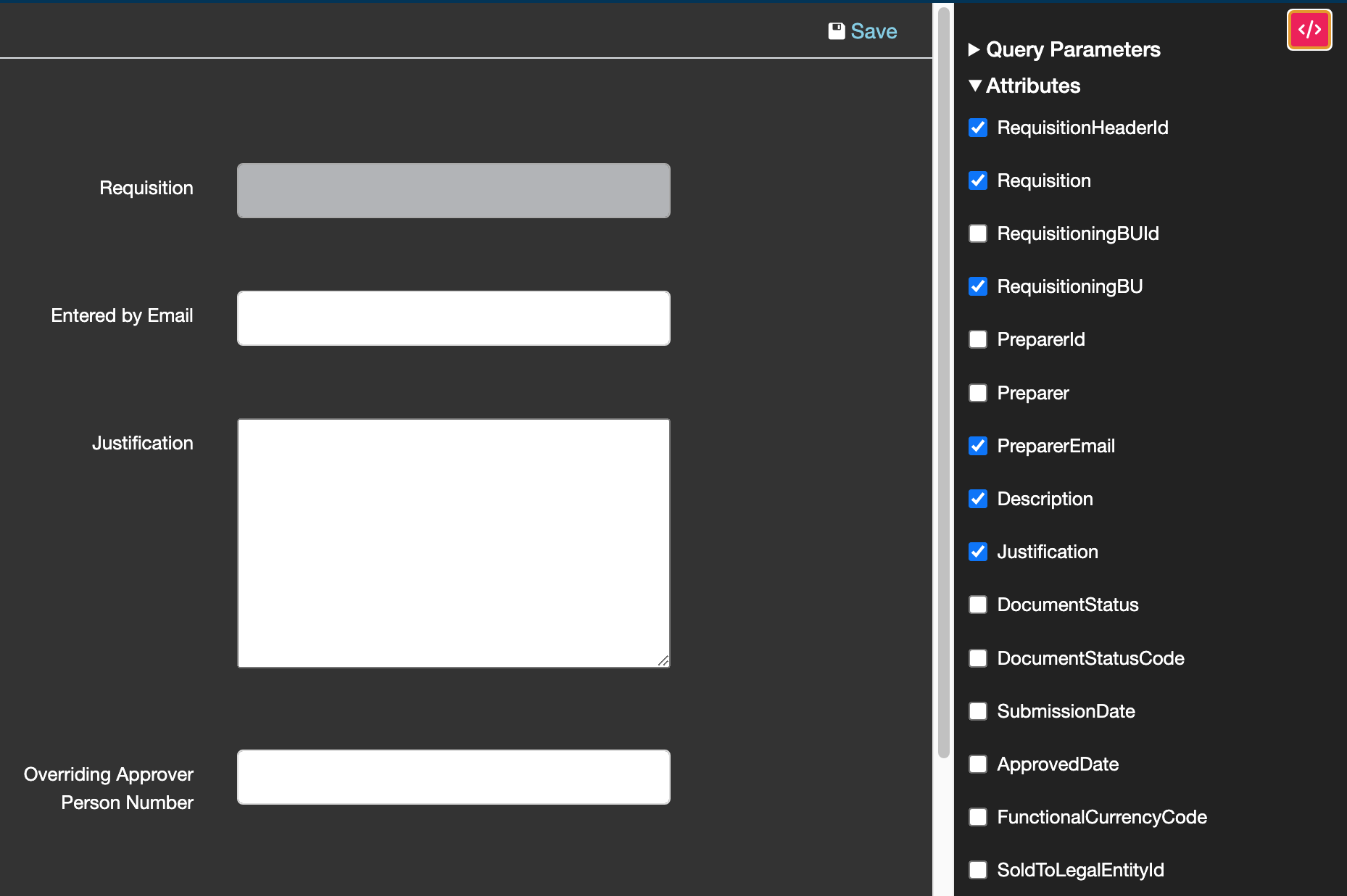 Select Attributes for Display UI