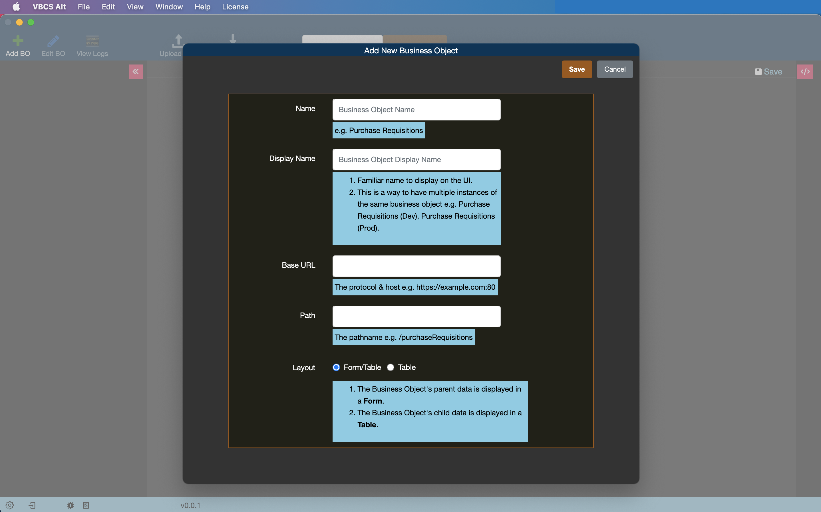 Add a business object to VBCS Alt